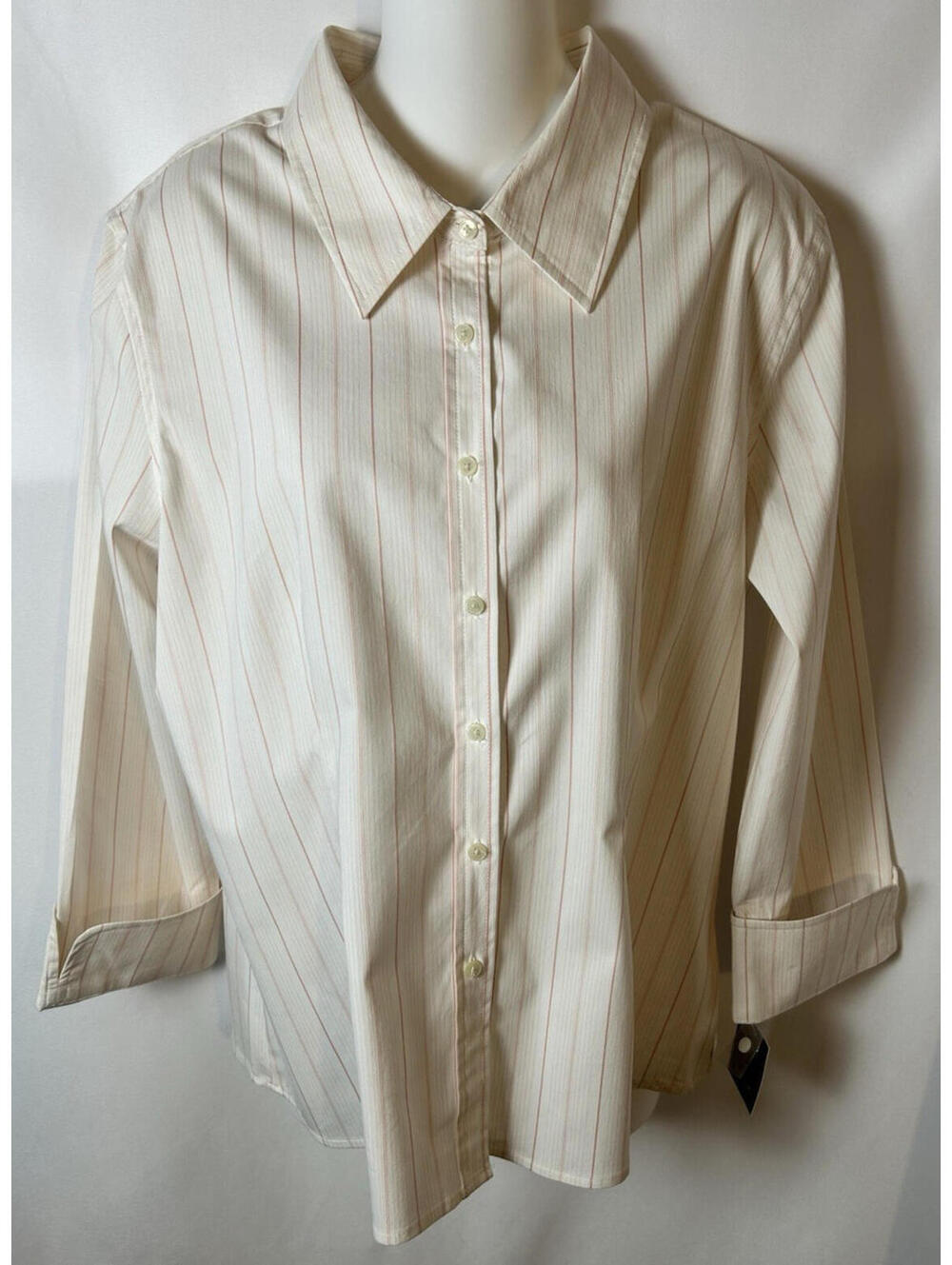 Merona White/Melon Stripe 3/4 Sleeve Blouse   Size XL   NWT